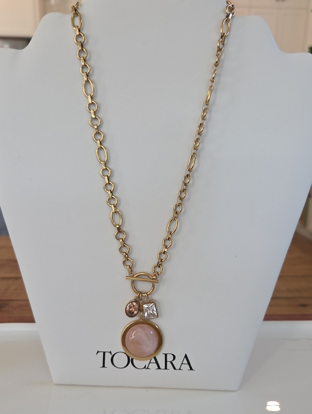Tocara - Gold Chain Necklace with Pink Stone Pendant